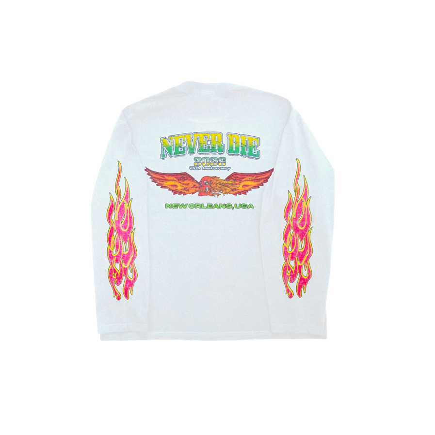 Acquire Oversized “Mardi Gras” LS Tee White