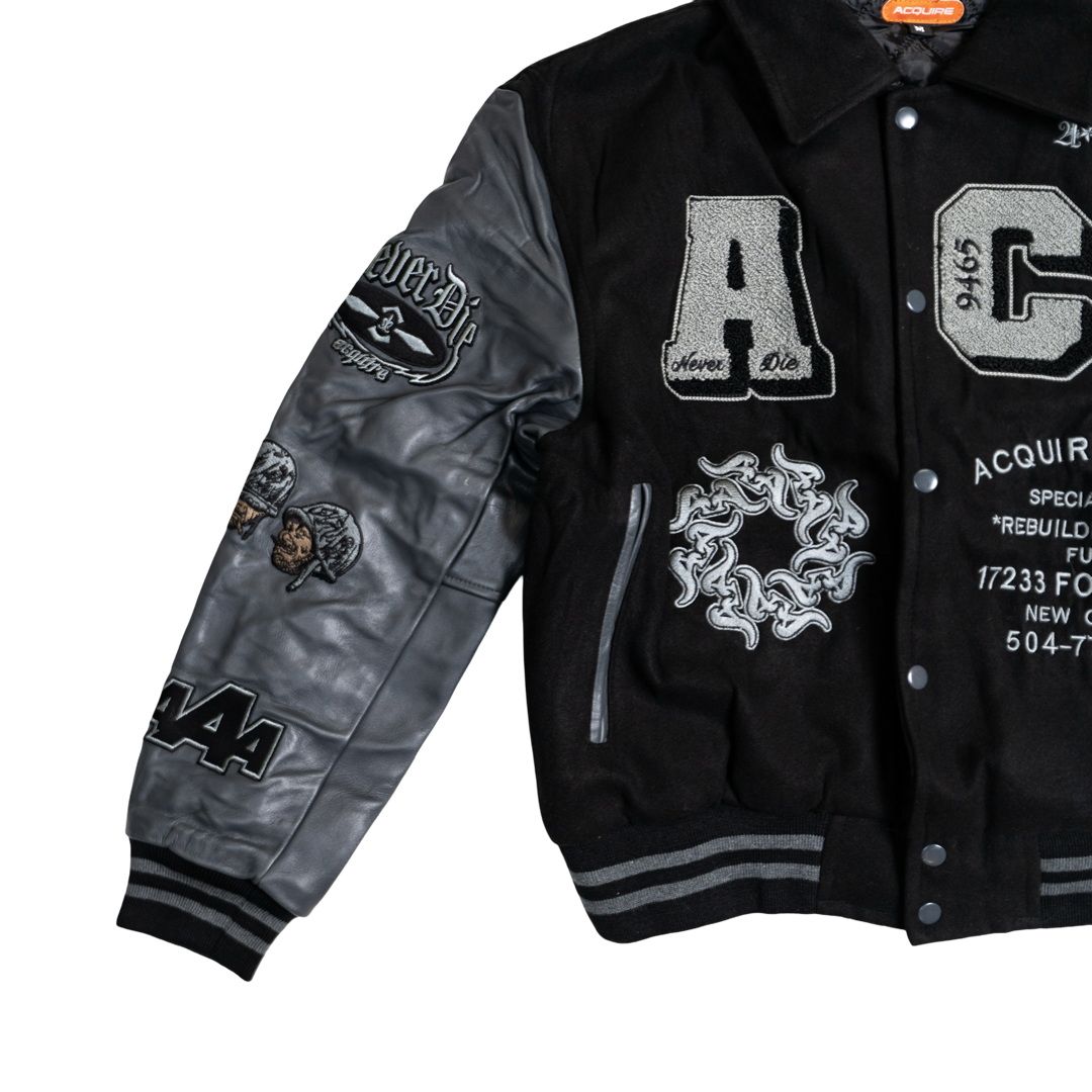 Acquire "ACQ" Letterman Jacket Black
